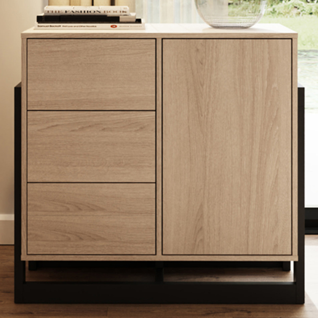 GFW Taite Oak Single Door 3 Drawer Sideboard - image 1
