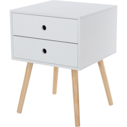 Scandia 2 Drawer White Wooden Legs Bedside Table - thumbnail 2