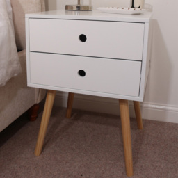Scandia 2 Drawer White Wooden Legs Bedside Table - thumbnail 1