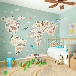 Origin Murals Childrens World Map Multicolour Wall Mural - thumbnail 3