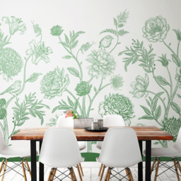 Origin Murals Jacobean Rose Trail Green Wall Mural