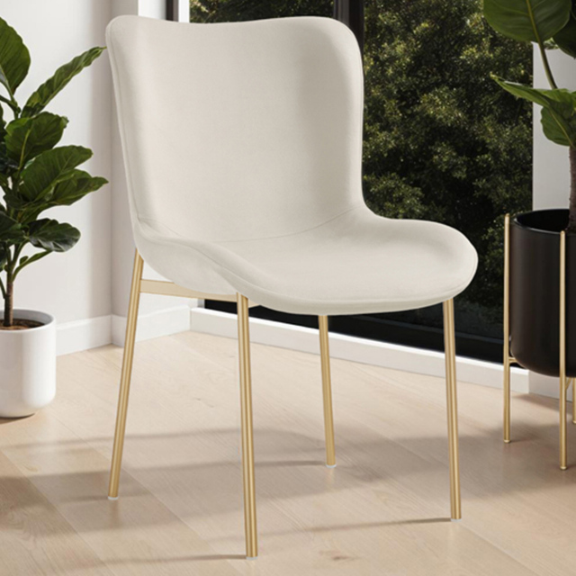 tectake Tessa Beige and Gold Velvet Upholstered Dining Chair Set of 4 - image 1