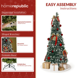 Noel Square Warm White LED Pre-Decorated Artificial Xmas tree with Baubles and Bows 4.9ft - thumbnail 4