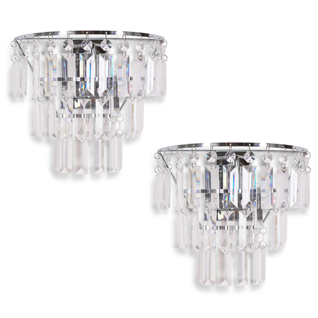 ValueLights Kelsks Acrylic Clear Jewel Droplet Chrome Wall Light with LED Bulb 2 Pack - image 1