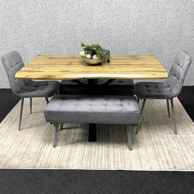 Kosy Koala 6 Seater Velvet Wooden Rectangle Dining Set with Bench Grey - image 1