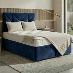 DS Living Eclipse Dark Blue Double Plush Velvet Ottoman Bed