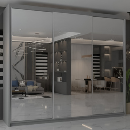 M N Furniture Modern Gala 3 Door Grey Mirrored Sliding Wardrobe 250cm - thumbnail 1