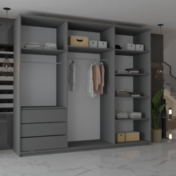 M N Furniture Modern Gala 3 Door Grey Mirrored Sliding Wardrobe 250cm - thumbnail 3