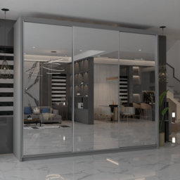 M N Furniture Modern Gala 3 Door Grey Mirrored Sliding Wardrobe 250cm - thumbnail 4