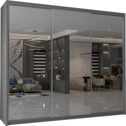 M N Furniture Modern Gala 3 Door Grey Mirrored Sliding Wardrobe 250cm - thumbnail 2