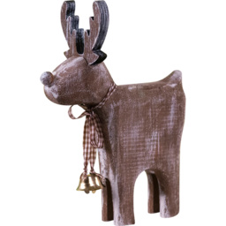 St Helens Light Brown Brushed Snow Effect Wooden Christmas Reindeer