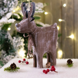 St Helens Light Brown Brushed Snow Effect Wooden Christmas Reindeer - thumbnail 2