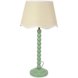ValueLights Bobbins Linen Scallop White Edge Shade Sage Green LED Table Lamp