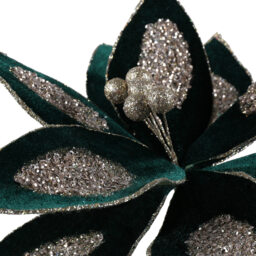 Sleigh Bells Ring Emerald Glitter Flower Clip Christmas Ornament - thumbnail 2