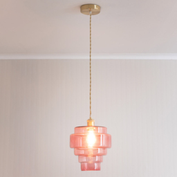 ValueLights Lane Brushed Gold and Pink Glass 5 Tier Ceiling Pendant Light - thumbnail 2