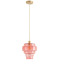 ValueLights Lane Brushed Gold and Pink Glass 5 Tier Ceiling Pendant Light - thumbnail 1