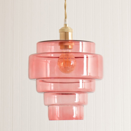 ValueLights Lane Brushed Gold and Pink Glass 5 Tier Ceiling Pendant Light - thumbnail 3