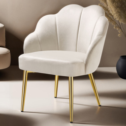 tectake Hellen Padded Cream Gold Shell Shaped Velvet Accent Chair