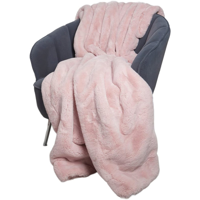 Divante Blush Rabbit Faux Fur Extra Large Throw 150 x 200cm - image 1