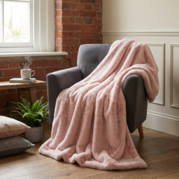 Divante Blush Rabbit Faux Fur Extra Large Throw 150 x 200cm - thumbnail 3