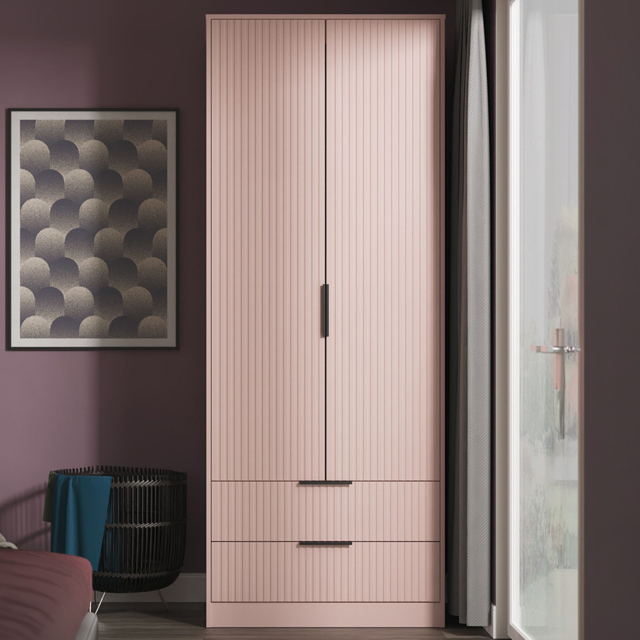 Crowndale Fluted 2 Door 2 Drawer Kobe Pink Tall Wardrobe Ready Assembled - image 1