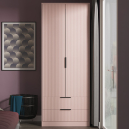 Crowndale Fluted 2 Door 2 Drawer Kobe Pink Tall Wardrobe Ready Assembled - thumbnail 1