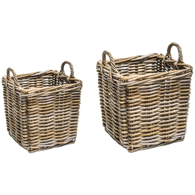 Ivyline Wicker Sturdy Square Natural Log Basket Set of 2 - image 1