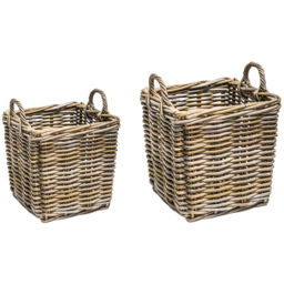 Ivyline Wicker Sturdy Square Natural Log Basket Set of 2