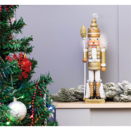 St Helens Gold and White Christmas Nutcracker with Staff 40cm - thumbnail 3