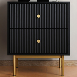 Home Garden Direct Devon Black 2 Drawer Bedside Table - thumbnail 1