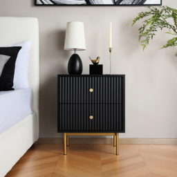 Home Garden Direct Devon Black 2 Drawer Bedside Table - thumbnail 3