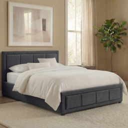 Vida Designs Vanita Dark Grey Linen Single Ottoman Bed with Padded Headboard - thumbnail 1