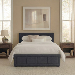 Vida Designs Vanita Dark Grey Linen Single Ottoman Bed with Padded Headboard - thumbnail 3