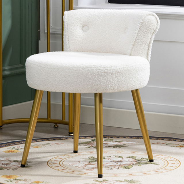 Living and Home White Teddy Fleece Dressing Table Stool - image 1