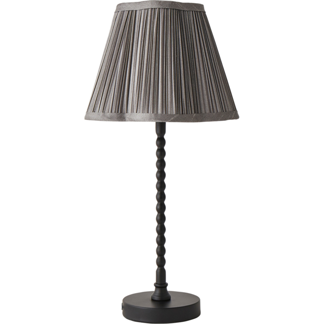 ValueLights Maeve Dark Grey Pleated Faux Silk Scallop Shade Black Bobbin Table Lamp - image 1