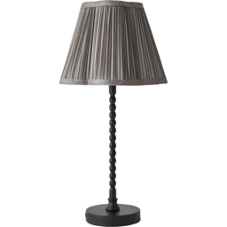 ValueLights Maeve Dark Grey Pleated Faux Silk Scallop Shade Black Bobbin Table Lamp