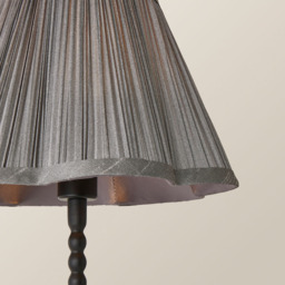 ValueLights Maeve Dark Grey Pleated Faux Silk Scallop Shade Black Bobbin Table Lamp - thumbnail 3