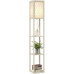 Portland Oak 3 Shelf Fabric Shade Floor Lamp