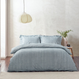 Yard Barton Super King Size Check Printed Navy 144 Thread Count Duvet Cover and Pillowcase Set