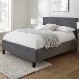GFW Thea Double Grey Velvet End Lift Ottoman Bed with Memory Pocket Mattress