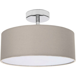 Happy Homewares Grey Linen Semi Flush Ceiling Light Fitting with Diffuser Plate