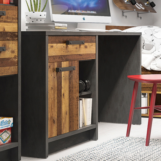 Florence Brooklyn Single Door Single Drawer Desk Walnut and Dark Matera Grey - image 1