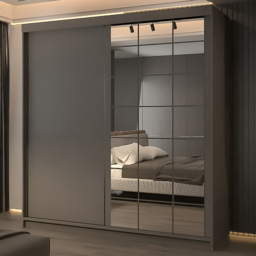 M N Furniture Collian 2 Door Grey Mirrored Sliding Wardrobe 200cm - thumbnail 1