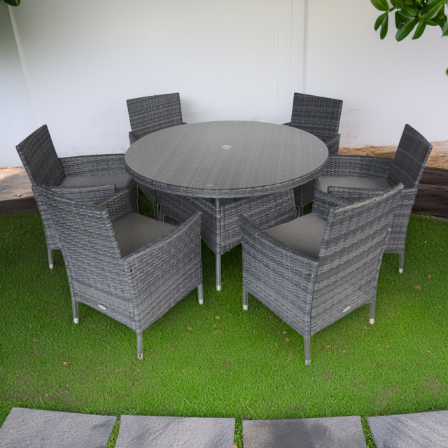 Charles Bentley Rattan 6 Seater Dining Set Grey
