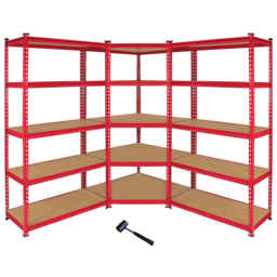 MonsterShop Z-Rax 5 Shelf Red Corner Shelving Rack 90cm Set of 3