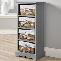 Home Source Lichfield Grey 4 Wicker Basket Drawer Storage Chest