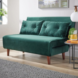 Home Source 2 Seater Green Velvet Sofa Bed with Cushions - thumbnail 1