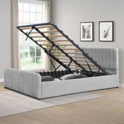 Comfy Living Double Light Grey Brushed Velvet Ottoman Bed Frame
