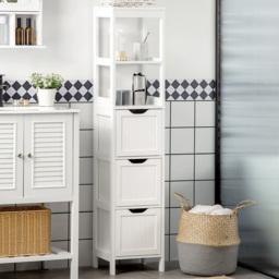 HOMCOM 3 Drawer 2 Open Shelf White Slim Bathroom Storage Unit