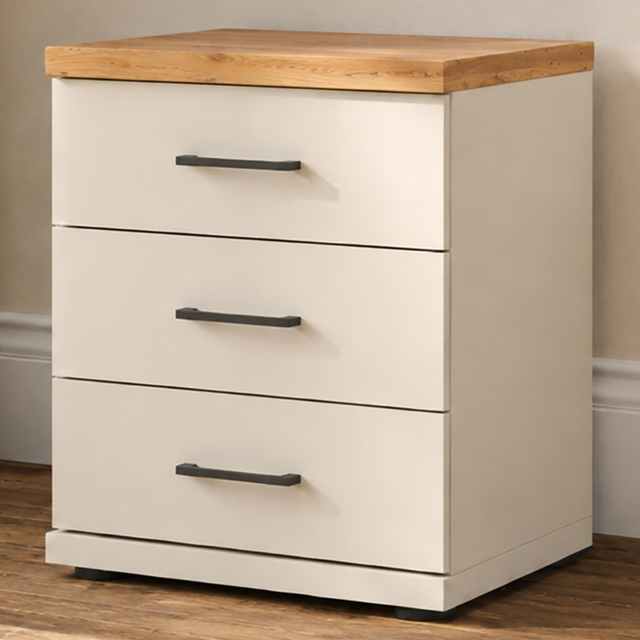 Homebase Truro Boak and White 3 Drawer Bedside Table with Slate Handles - image 1